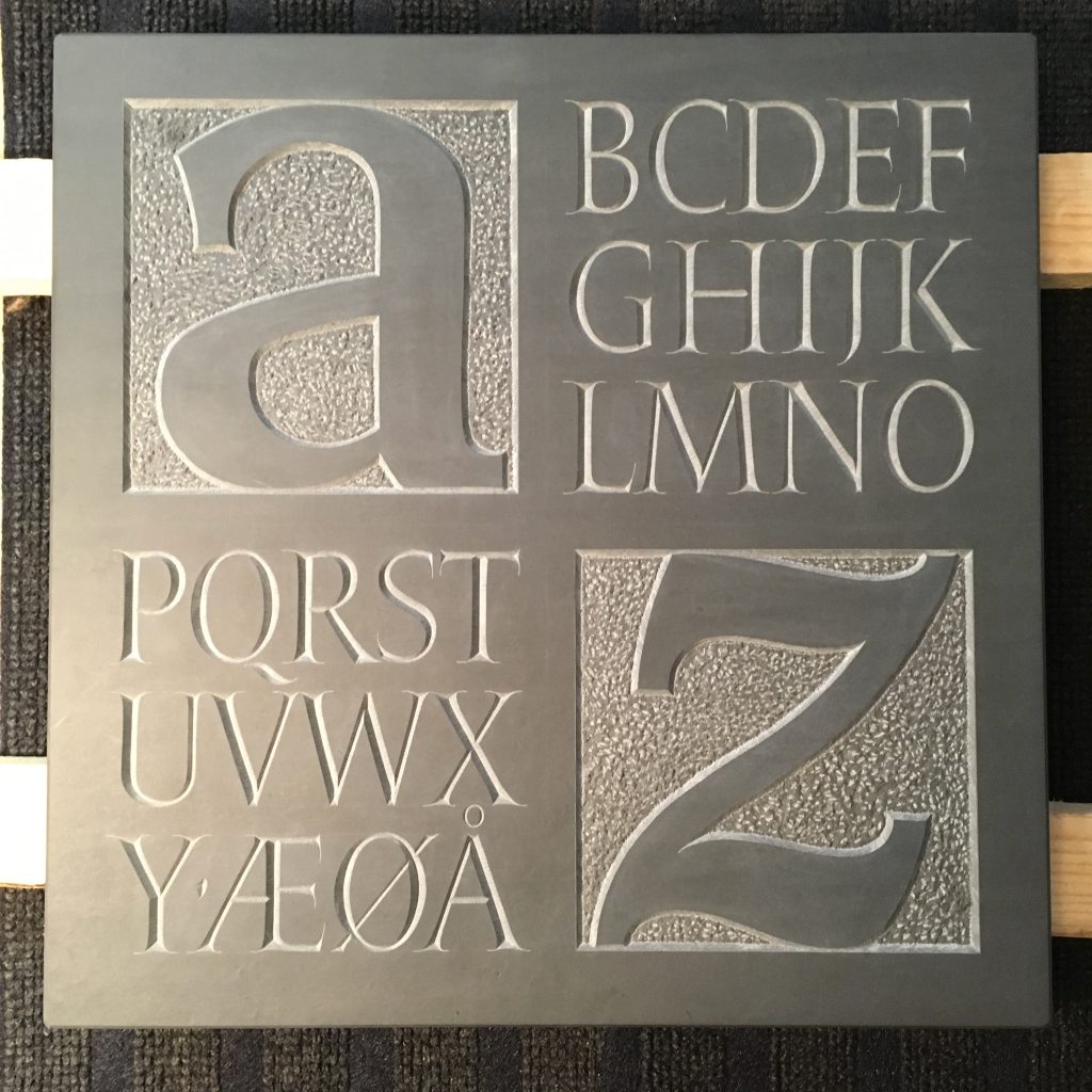 Norwegian alphabet in slate/Norskt alfabet inhugget i skiffer.