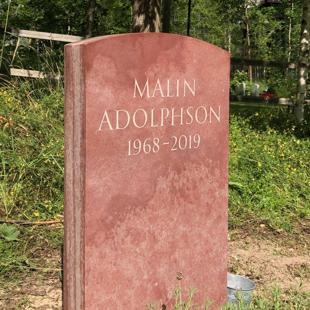 Headstone with Trajan style inscription. Swedish quartzite from Älvdalen, v-cut and painted.